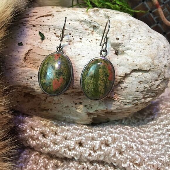 Unakite Sterling Siver Gemstone Earrings - Picture 4 of 5